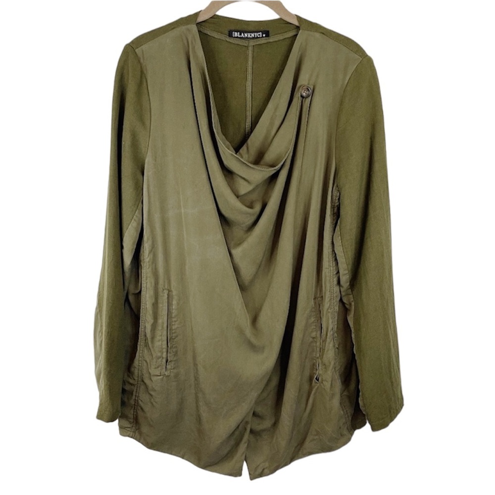 BLANKNYC Olive Green Linen Blend Drapey Front Cardigan Jacket Size M